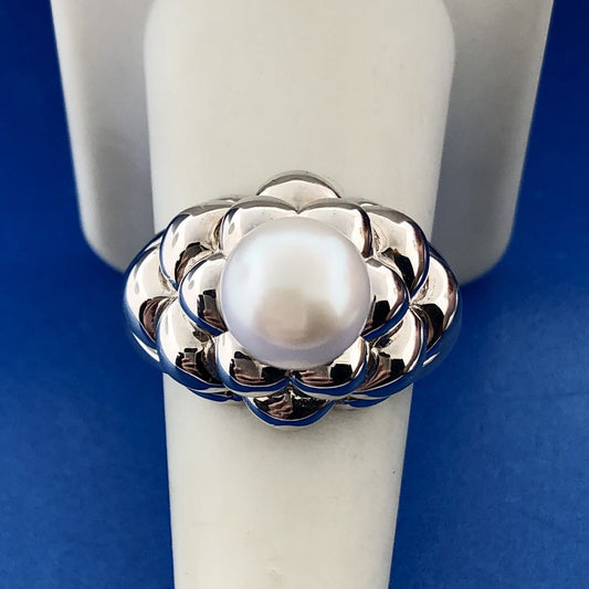 Designer EA Sterling Silver 925 Pearl Bubble Dome Cocktail Ring