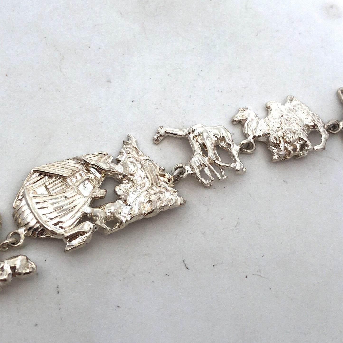 Designer 925 Sterling Silver Noah's Ark Animals Panel Bracelet