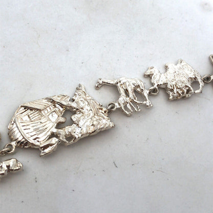Designer 925 Sterling Silver Noah's Ark Animals Panel Bracelet