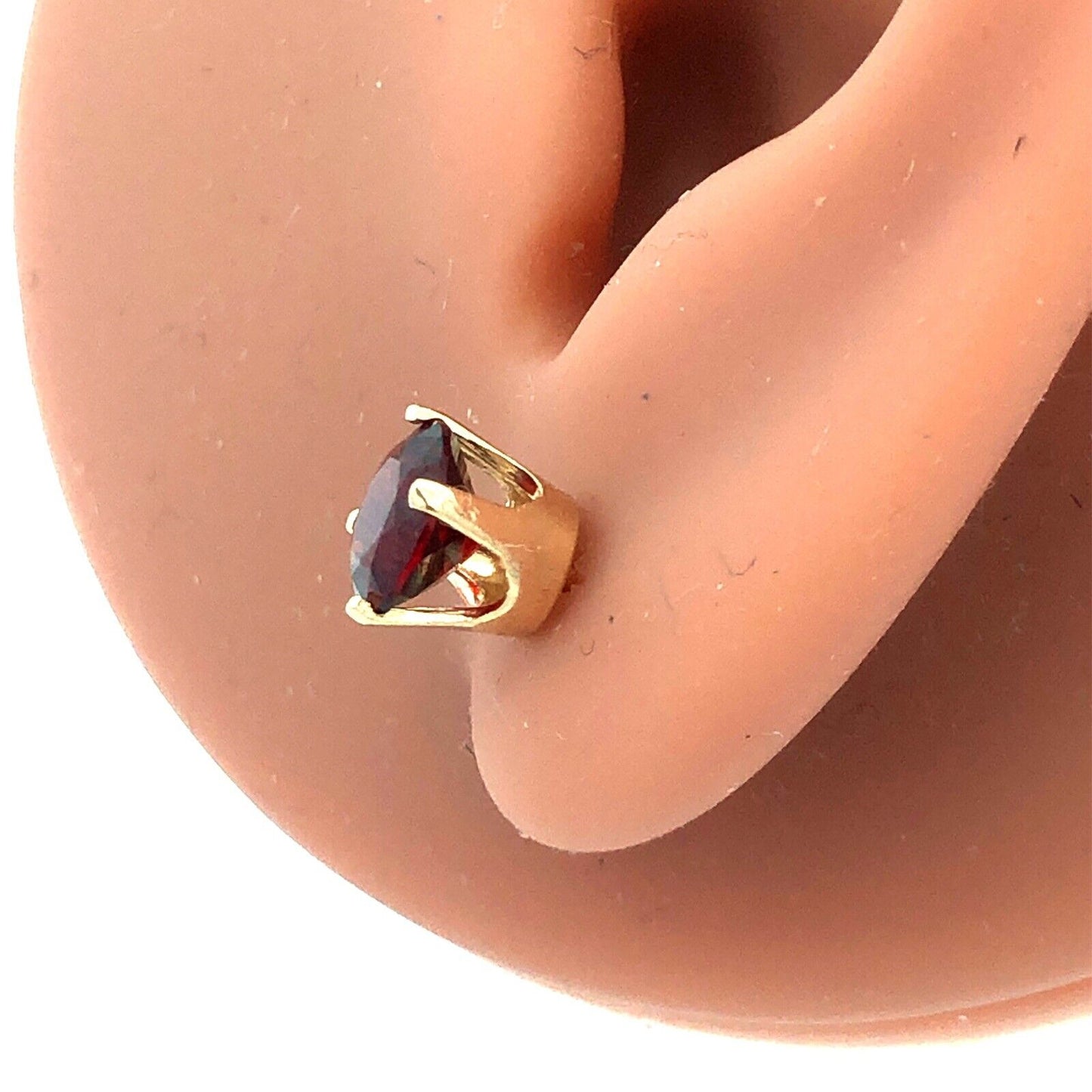 14K Yellow Gold Round Red Garnet January Anniversary Solitaire Stud Earrings