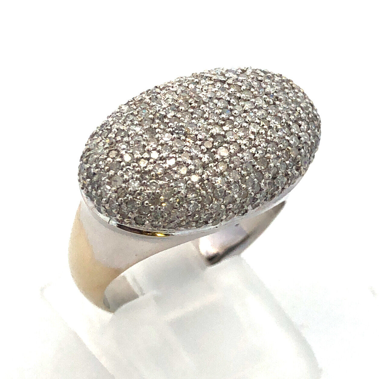 Stunning Designer 14K White Gold Pave Diamond Dome Cocktail Ring