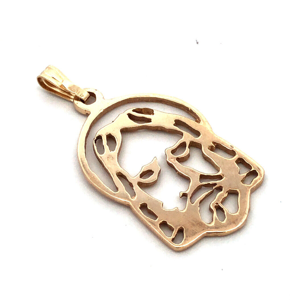 Estate 14K Yellow Gold Jesus Christ Face Cutout Outline Pendant