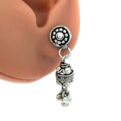 Vintage 925 Sterling Silver Round Textured Dangle Stud Earrings