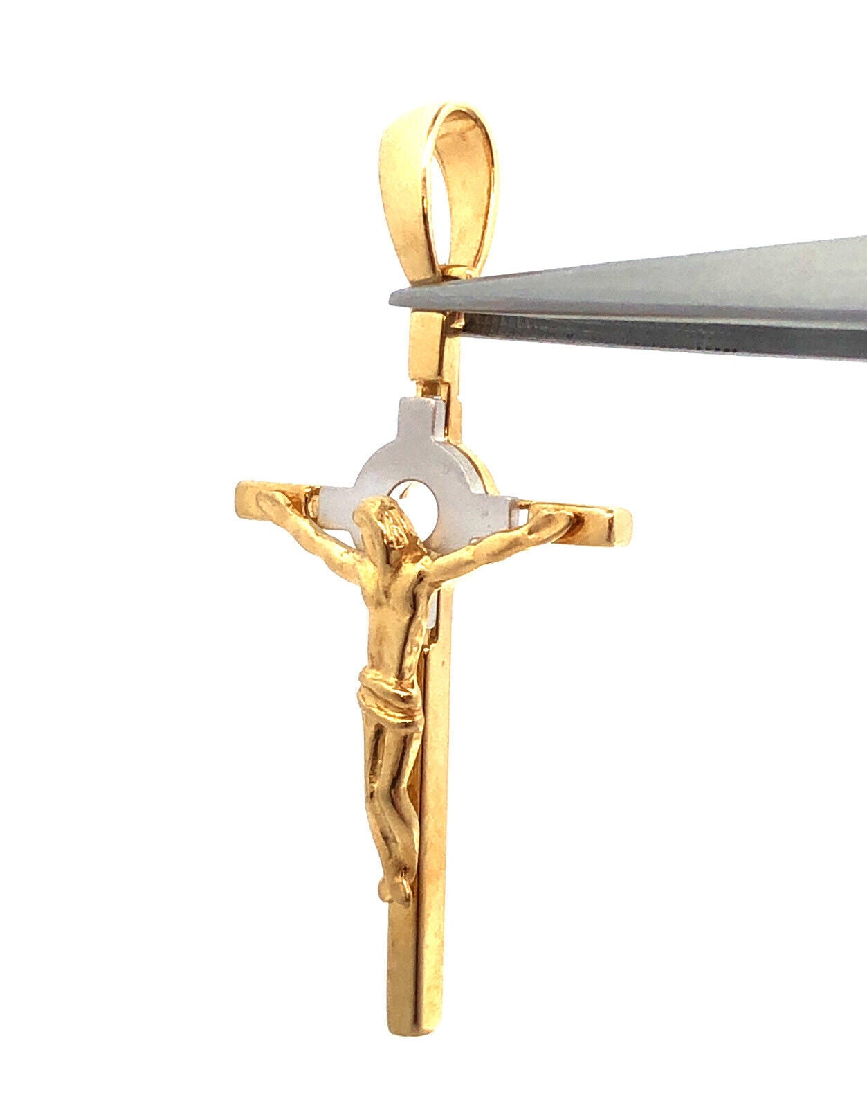 Designer 18K Yellow & White Gold Two-Toned Catholic Gift Cross Crucifix Pendant