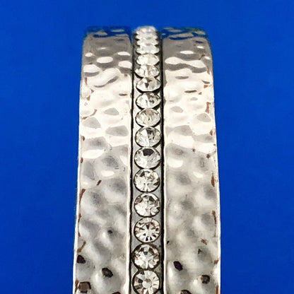 Designer Silver Tone Cubic Zirconia CZ Hammered Statement Bangle Bracelet