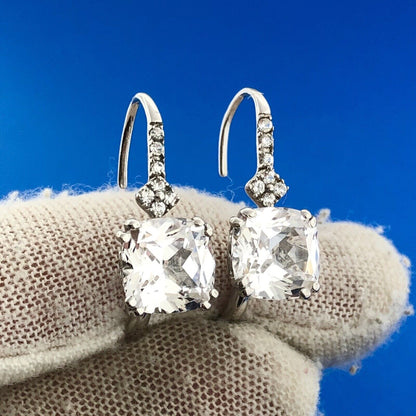 Designer 925 Sterling Silver White Topaz Diamond Accent November Dangle Earrings
