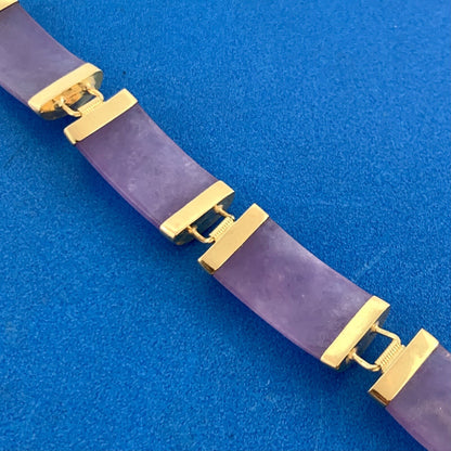 Designer 14K Yellow Gold Lavender Jade Bar Amethyst Statement Tennis Bracelet