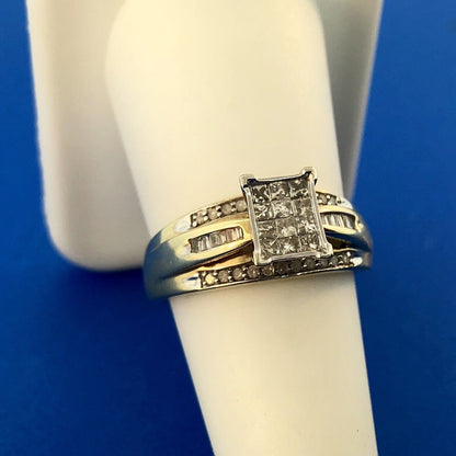 Vintage ZEI 10K Yellow White Gold Diamond Cluster Empire Style Engagement Ring