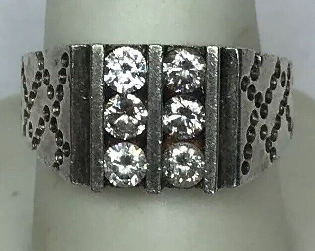 Native American Artisan Sterling Silver Cubic Zirconia CZ Unisex Statement Ring