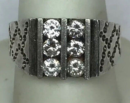 Native American Artisan Sterling Silver Cubic Zirconia CZ Unisex Statement Ring