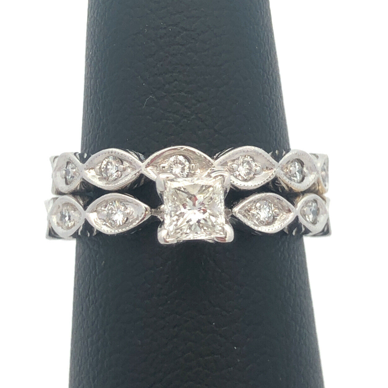 18k White Gold Wedding Ring Set Engagement Band Size 5.5