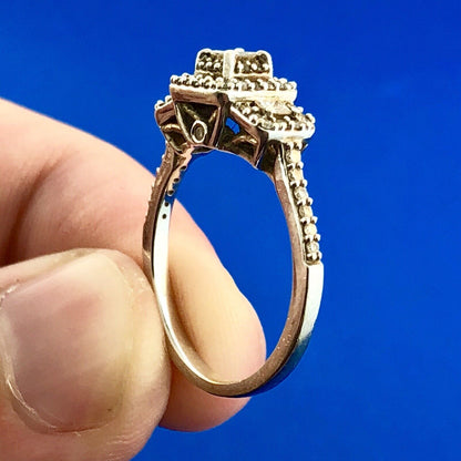 14K White Gold Princess Diamond Trio Halo Engagement Bridal Ring