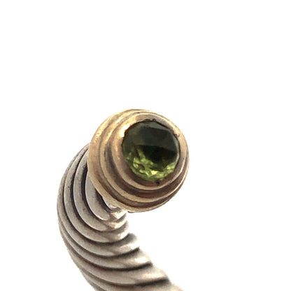 David Yurman Sterling Silver 14K Gold Peridot 5mm Classic Cable Cuff Bracelet