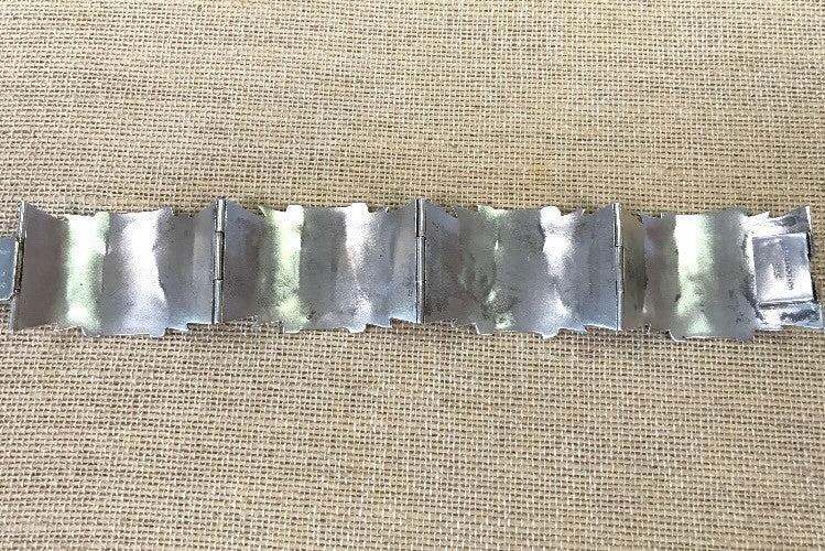 Mexico Sterling Silver 925 3D Peyote Design Four Panel Hinged Cuff Bracelet