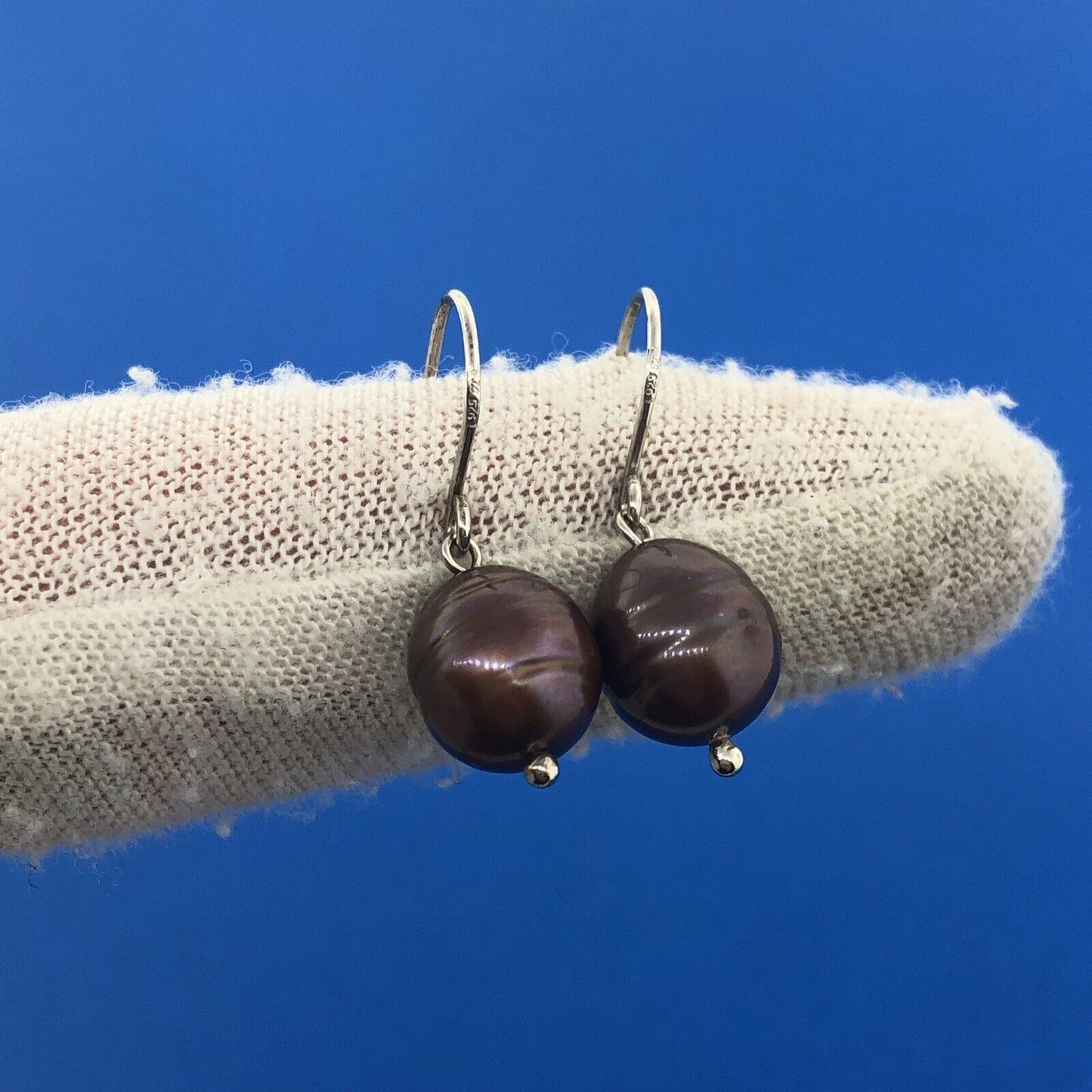 Honora Collection 925 Sterling Silver Oval Burgundy Pearl Drop Dangle Earrings