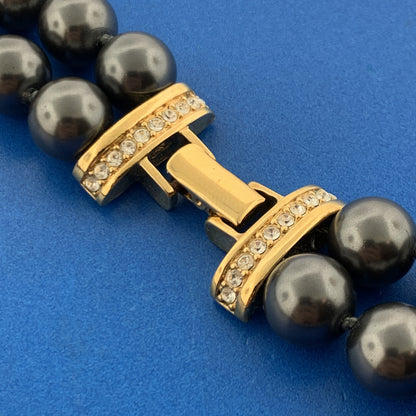 Retro Ciro Gold Tone Rhinestone Black enamel Gray Faux Pearl Statement Necklace