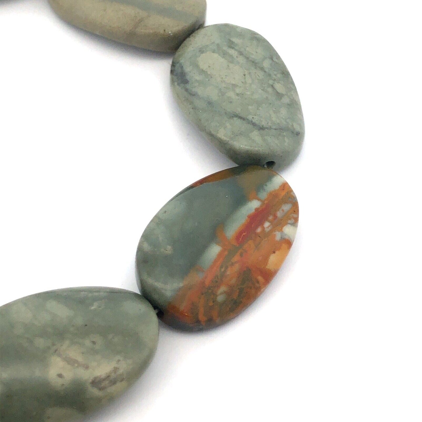 925 Sterling Silver Estate Oval Multicolor Green Bloodstone Beaded Hook Bracelet