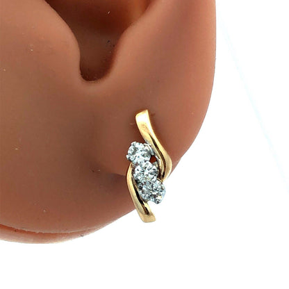 14K Yellow Gold Round Diamond Trio Modernist Anniversary Stud Earrings
