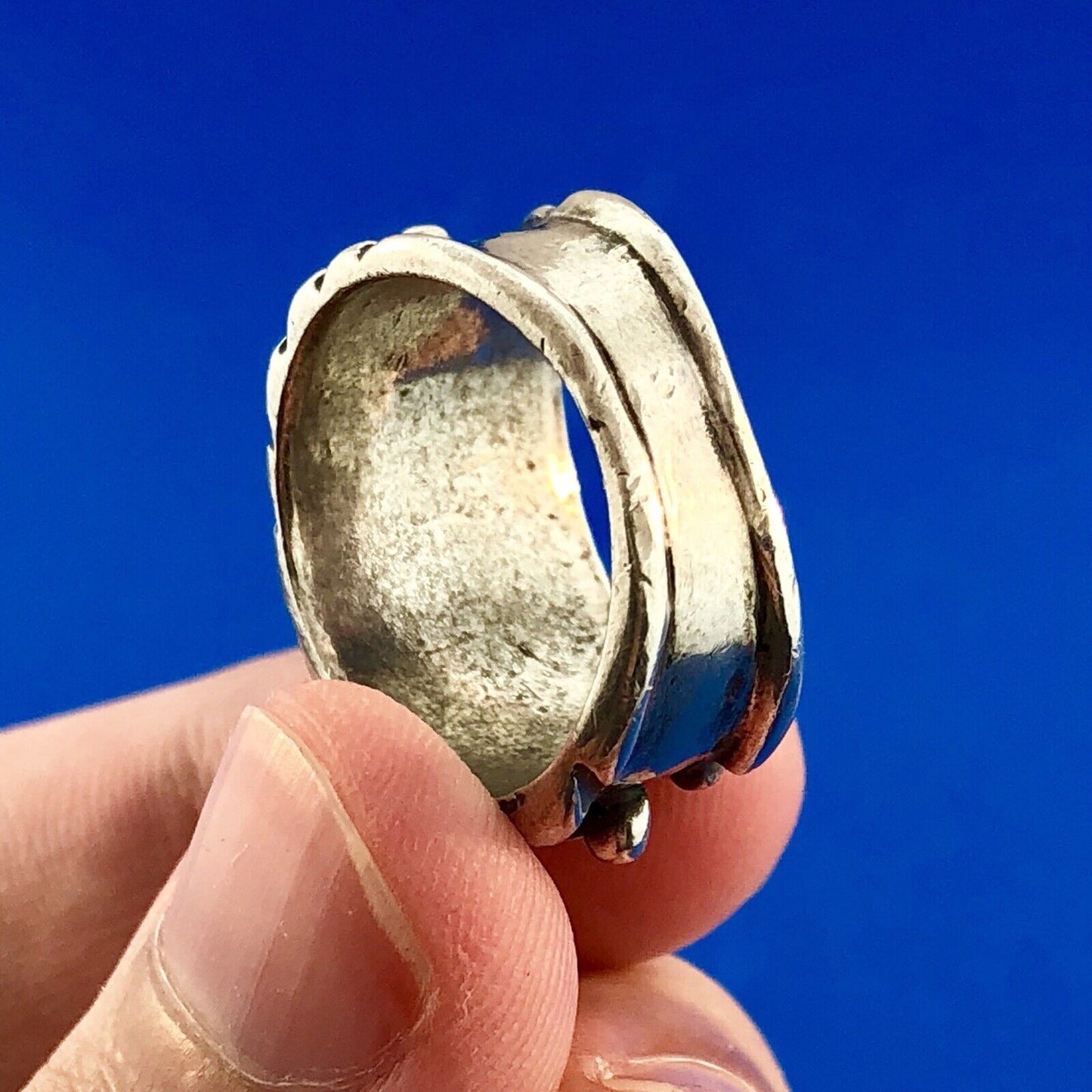 Vintage Native American Artisan 925 Sterling Silver Red Yellow Jasper Band Ring