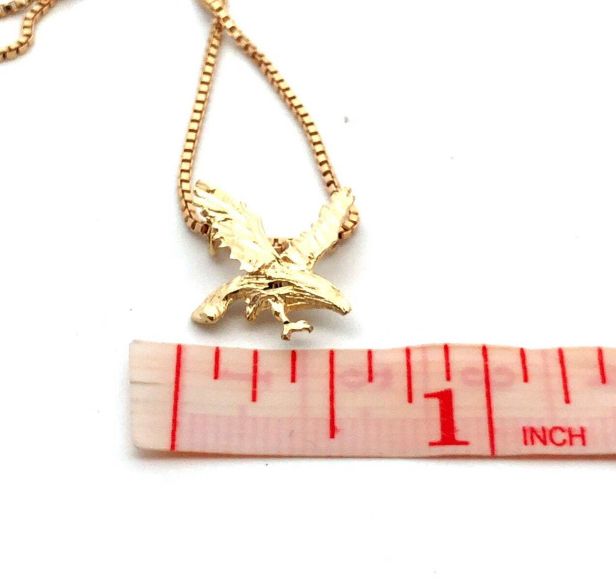 14K Yellow Gold Diamond Cut Flying Eagle Pendant Chain Necklace