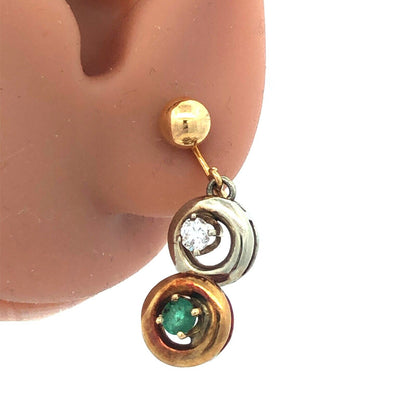 Naomi 14K White Yellow Rose Gold Diamond Emerald Drop Dangle Screw Back Earrings