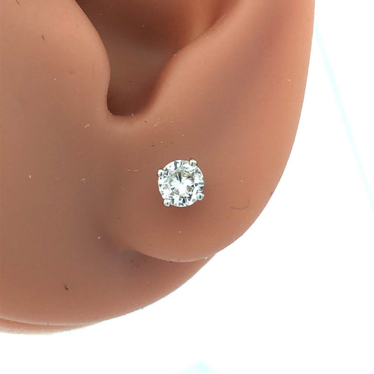 Classic 14K White Gold Round Diamond Stud Earrings