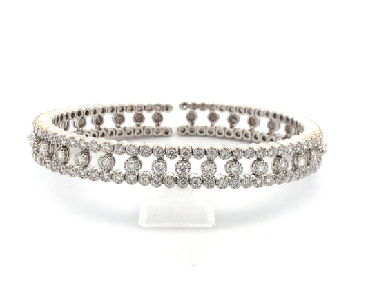 14K White Gold Round Diamond Stackable Statement Cuff Bracelet