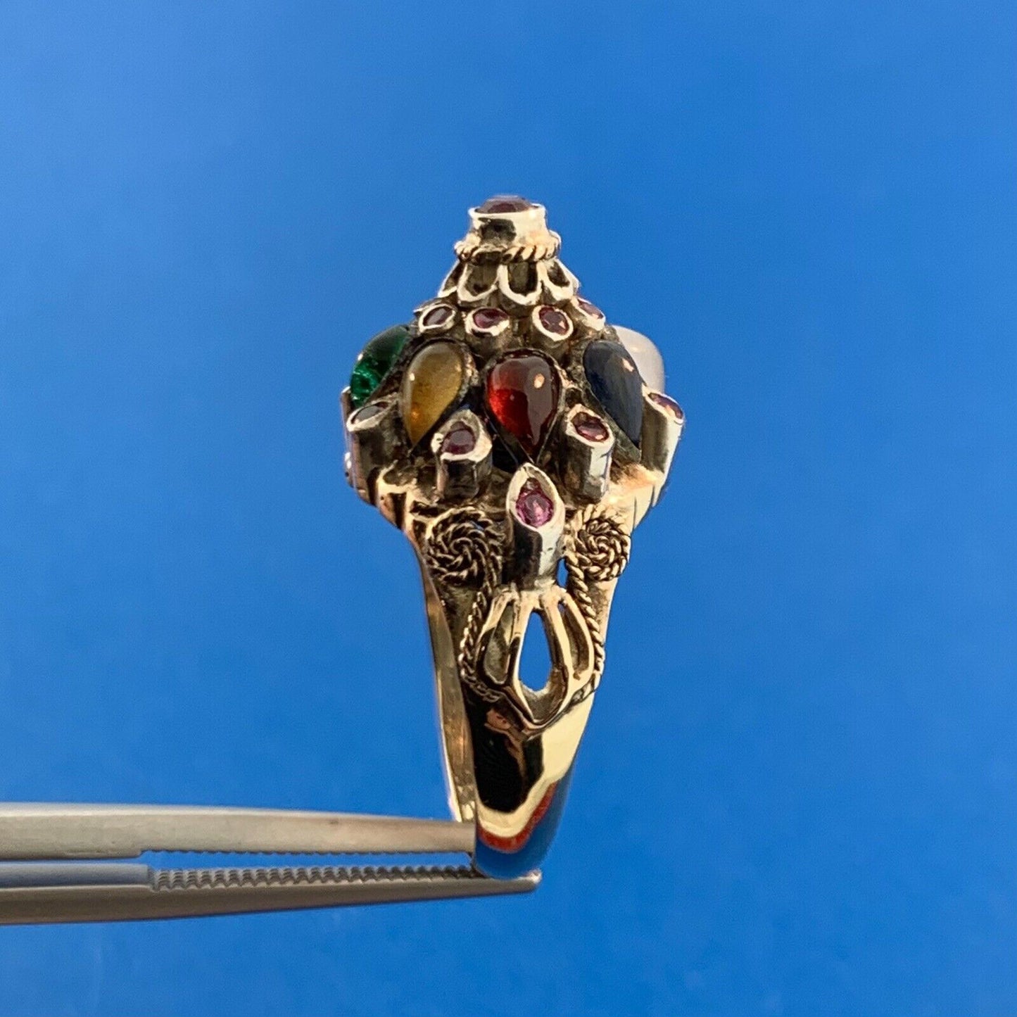 Gorgeous 14k Yellow Gold Round Ruby Multi-Stone Towering Cluster Ring Size 7.5