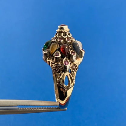 Gorgeous 14k Yellow Gold Round Ruby Multi-Stone Towering Cluster Ring Size 7.5