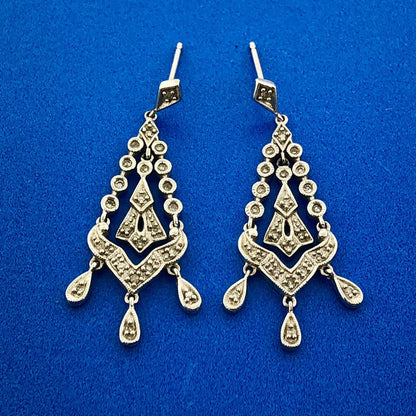 Designer THL 10k White Gold Round Cut Diamond Dangle Chandelier Earrings