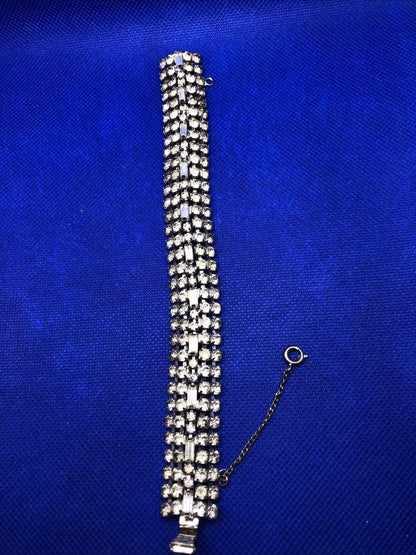 Vintage Weiss Runway Couture Rhinestone Silver Tone Statement Bracelet