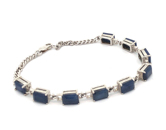 925 Sterling Silver Emerald Cut Blue Sapphire Anniversary Tennis Bracelet