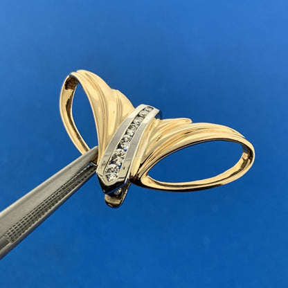 Gorgeous 14k Yellow Gold White Gold Round Cut Diamond Modernist Enhancer Pendant