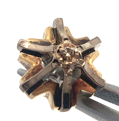 Vintage 14k Yellow White Gold Diamond 6 Point Radiant Star Comet Stud Earrings