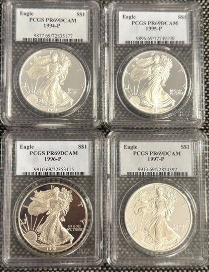 1986-2005 $1 American Silver Eagle 1 oz PF PR69 DCAM UCAM PCGS 20 Coin Set