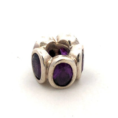 PANDORA ALE 925 Sterling Silver Oval Amethyst Oval Lights Spacer Charm 790311