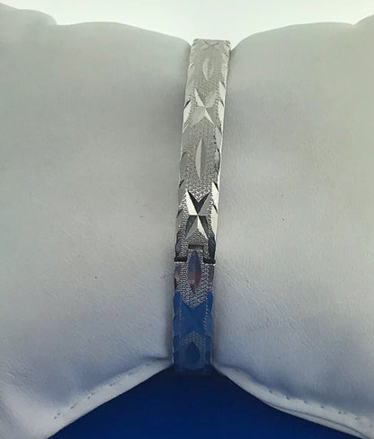 Retro 18K White Rolled Gold Plated X O Diamond Cut Etched Hinged Cuff Bracelet