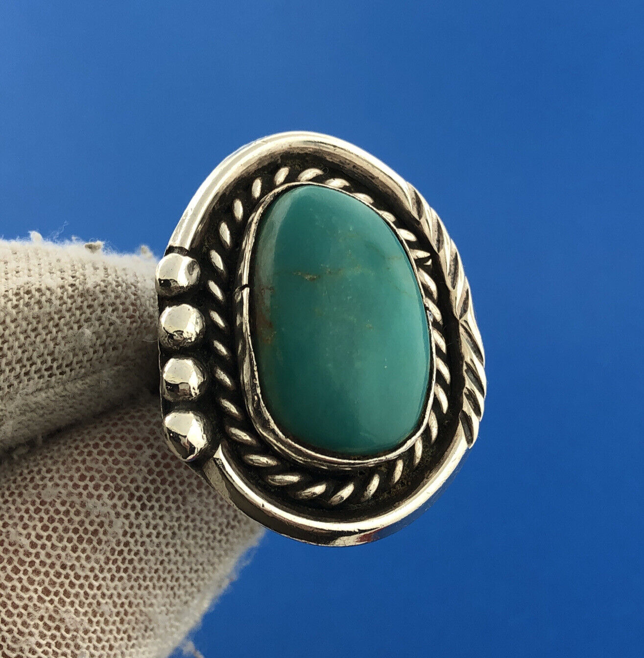 Estate Native American 925 Sterling Silver Turquoise Cabochon Statement Ring