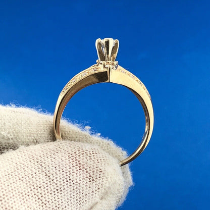 Stunning 14K Yellow Gold Marquise Diamond Solitaire W/Accents Engagement Ring