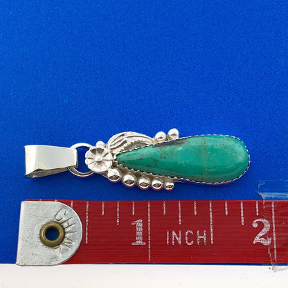 Navajo Designer D.D. Baca Sterling Silver Turquoise Teardrop Floral Pendant