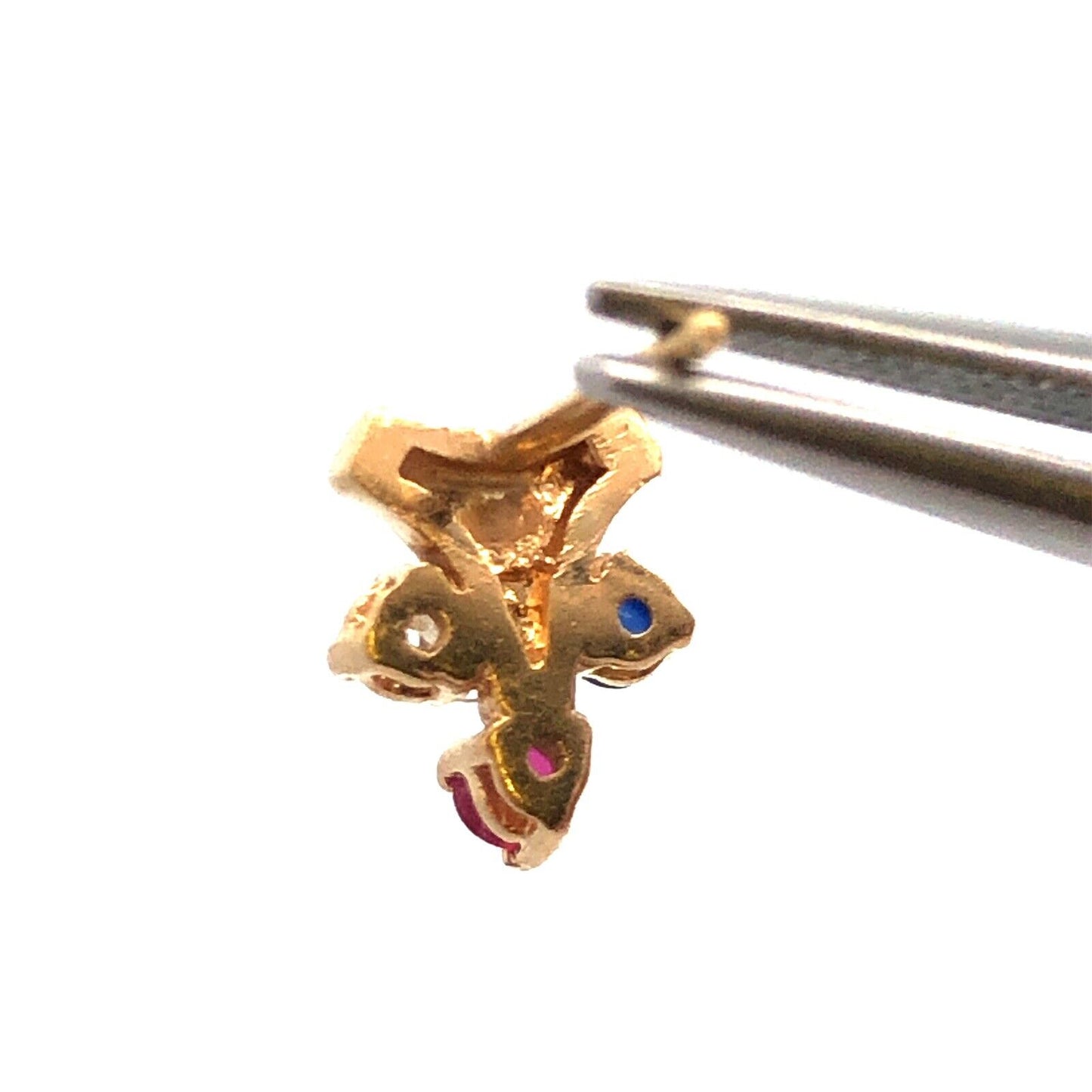 Vintage 14K Yellow Gold Sapphire Ruby Diamond Floral Cluster Stud Earrings