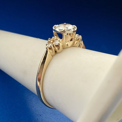 Designer HDS 14K Yellow Gold Diamond Solitaire Accents Engagement Ring