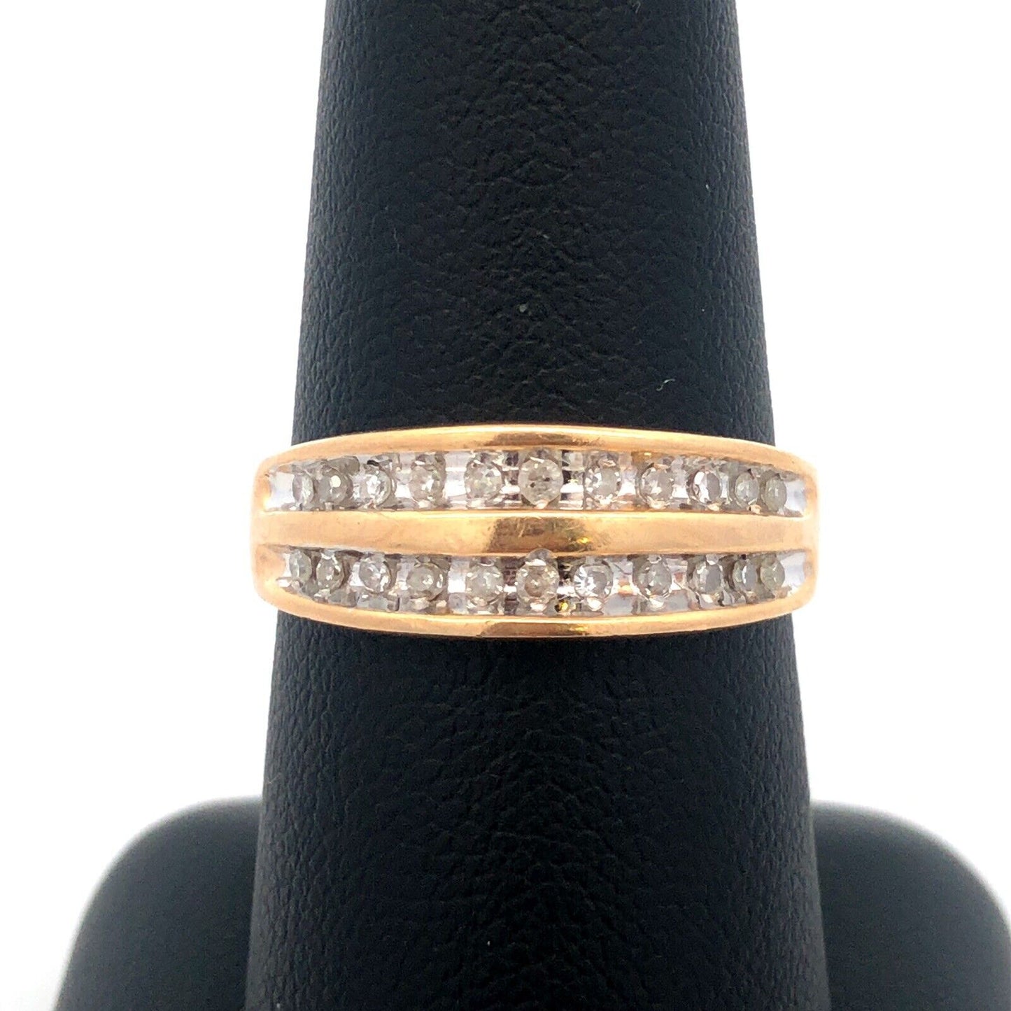 Designer 10K Yellow Gold Diamond Double Row Tapered Bridal Cocktail Ring