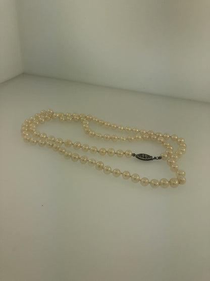 Vintage Sterling Silver 925 Pearl Hand Knotted Filigree Clasp Bridal Necklace