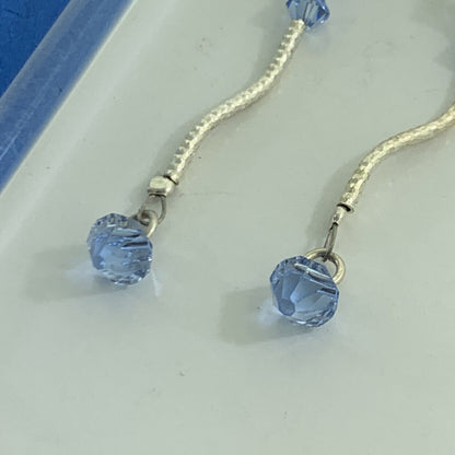 Fabaro 925 sterling silver blue glass bead dangle stud earrings