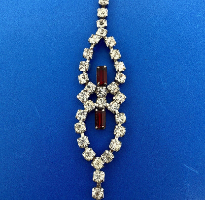 Vintage Silver Tone Rectangle Red Round White Rhinestone Valentine Bracelet