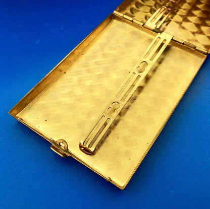 1948 Golden Wheel Gold Tone Basket Weave Etched Cigarette Business Card Case