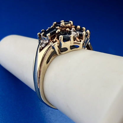 Retro 10K Yellow Sapphire Diamond Floral Cluster September Anniversary Ring