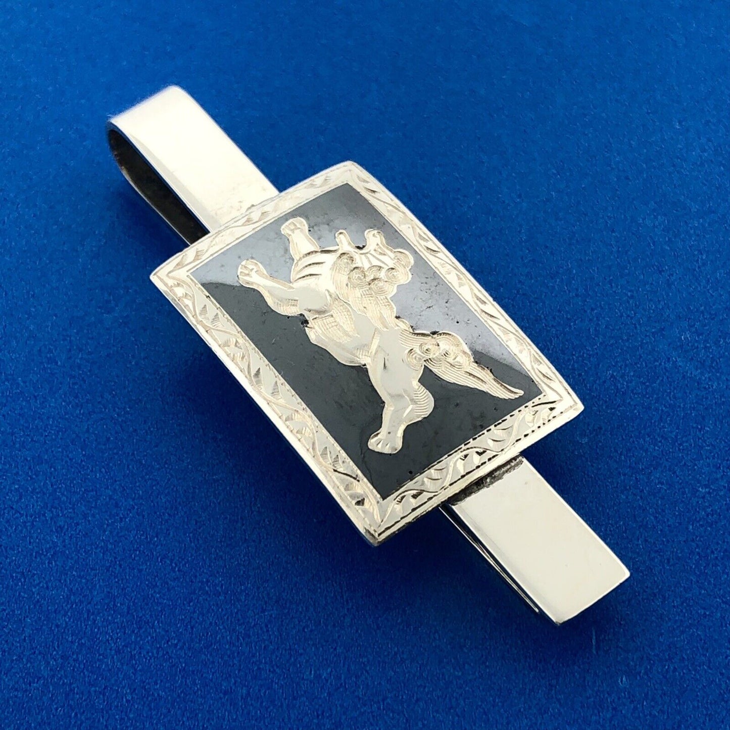 Art Deco Art Nouveau Mens 925 Sterling Silver Black Onyx Winged Lion Tie Tac Bar