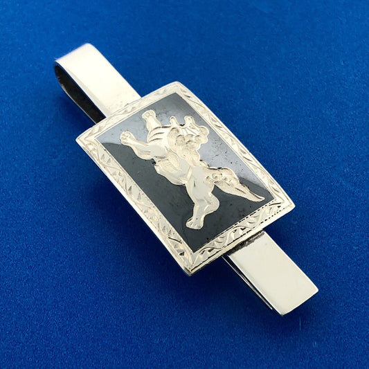 Art Deco Art Nouveau Mens 925 Sterling Silver Black Onyx Winged Lion Tie Tac Bar